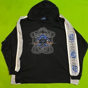 3XL No Boundaries Y2K Graphic Hoodie Black Gray Car Dragon Chinese Long Sleeve